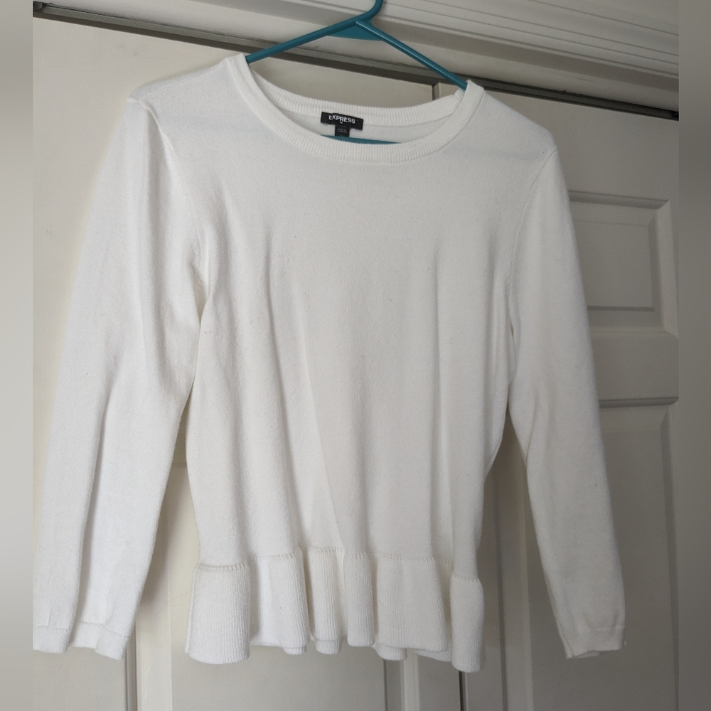 Express White Ruffle Hem Sweater - Size Medium